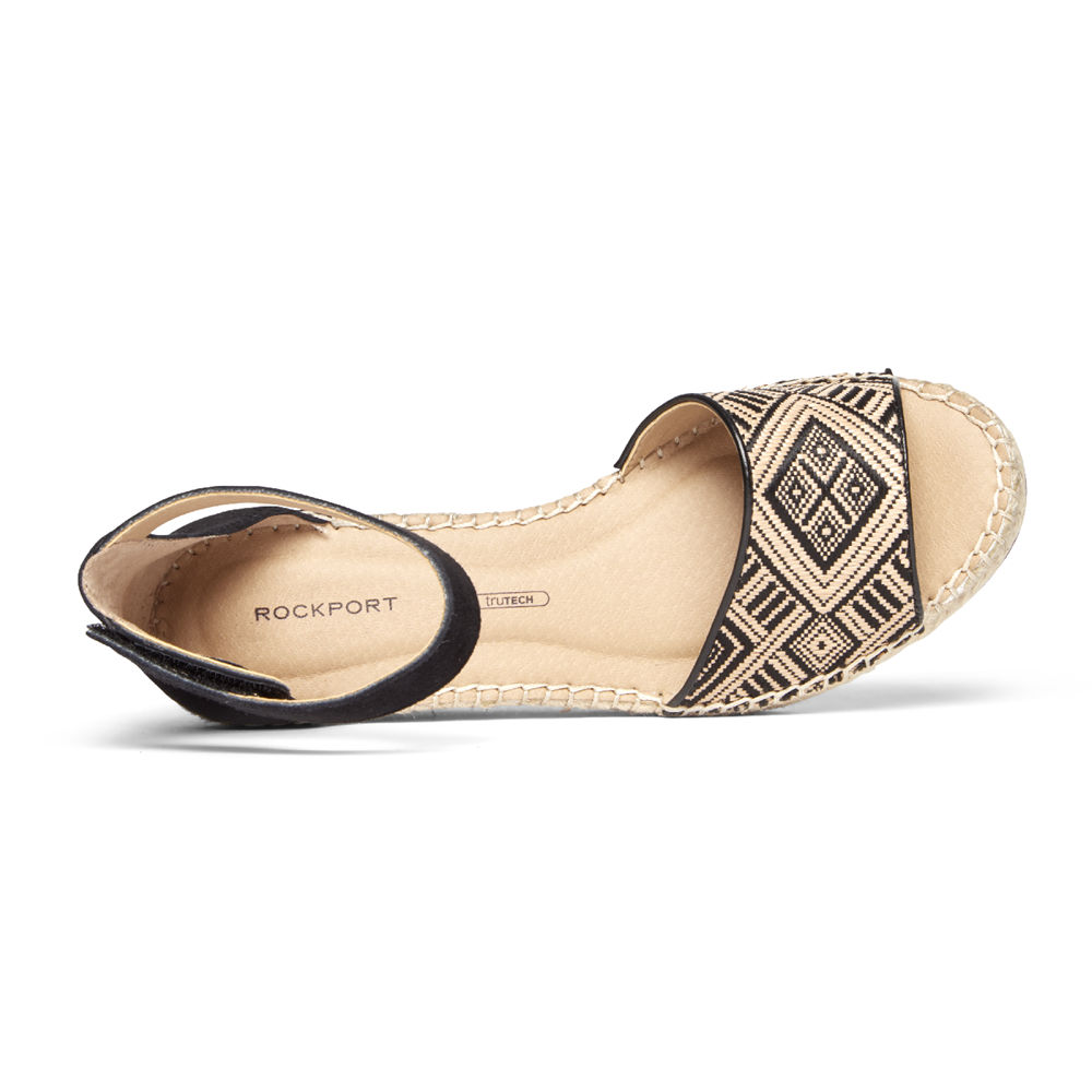 Rockport Sandaler Dam Beige/Svarta - Marah Woven Ankle Strap - RKBIL5217